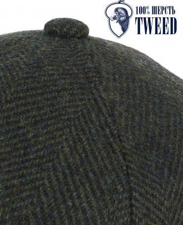 Кепка с козырьком, Бейсболка Мужская-Унисекс TWEED GLASGOW MOSS из твида (Плотная Костюмно-Блейзерная ШЕРСТЬ) TWEED.6-GLASGOW/MOSS